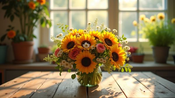 Des compositions florales vibrantes avec un bouquet rond coloré